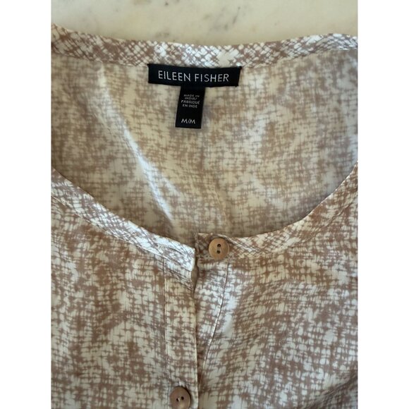 Eileen Fisher Prism Print Silk/Organic Cotton Long Sleeve Brown Dress NEW [jb] - Picture 6 of 10